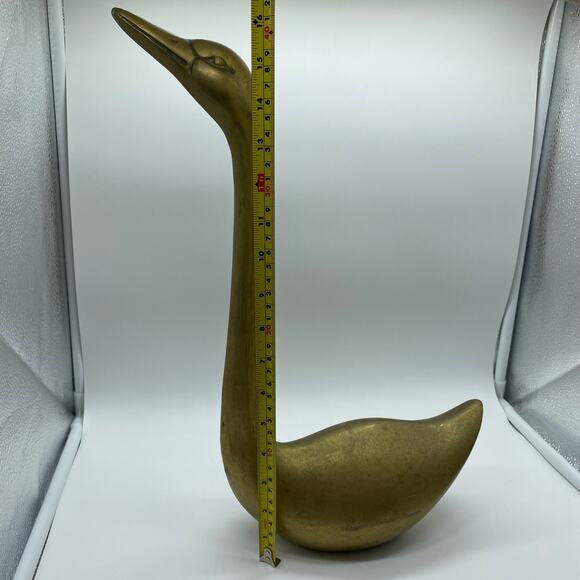 Mid Century Large Brass Swan Geese Bird Pair 16" Figurine Decor - Picture 8 of 16